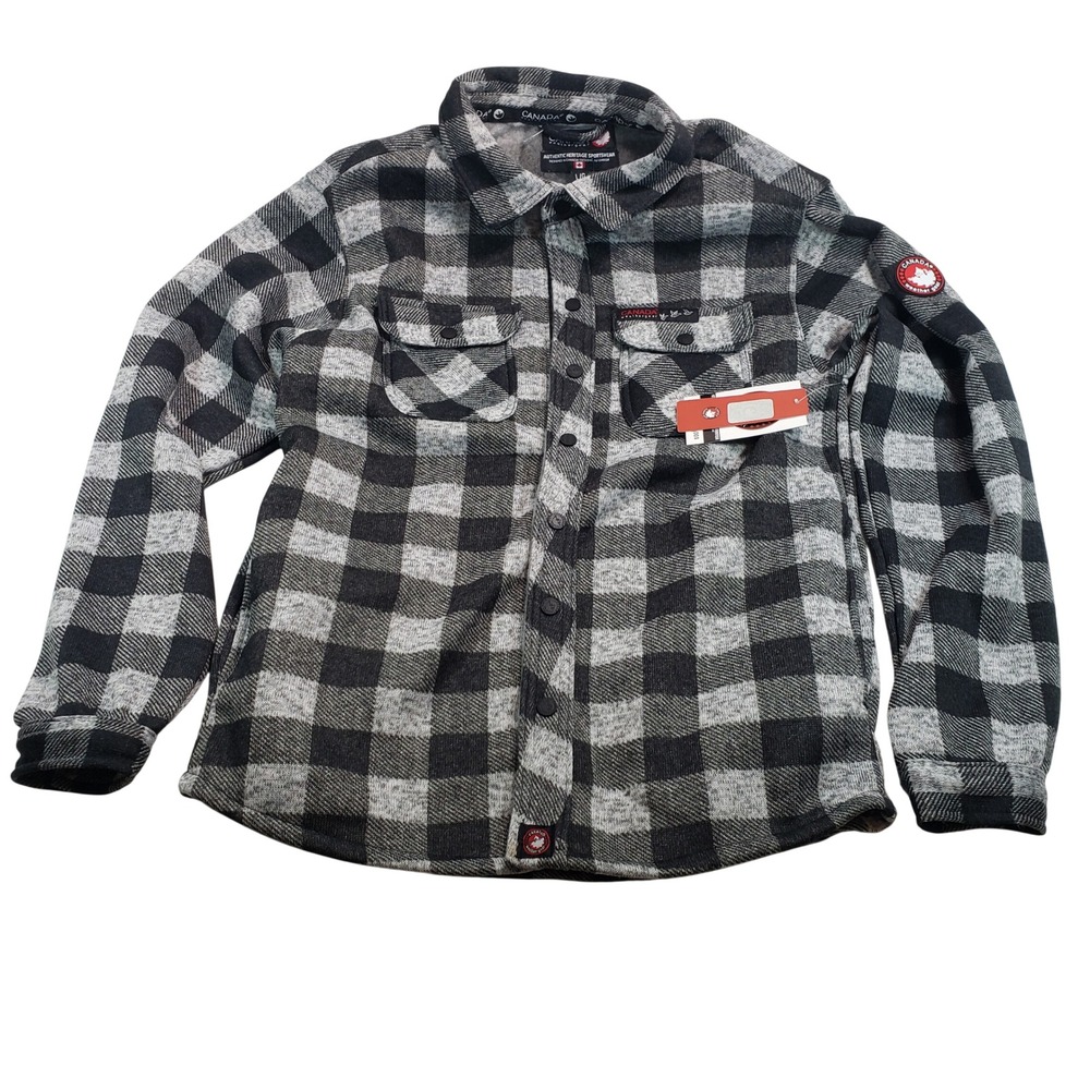 Canada‎ Weathergear Plaid Flannel Shirt Jacket Mens L G Black Gray Snap Front